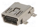 Socket; USB B mini; on PCBs; SMT; PIN: 5; horizontal; Package: reel