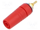 Connector: 4mm banana; socket; 24A; 1kV; red; gold-plated; soldered