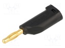 Plug; 4mm banana; 16A; 70VDC; black; with 4mm axial socket; 1mm2