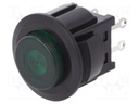 Switch: push-button; Pos: 2; SPST-NO; 3A/125VAC; green; Illumin: LED