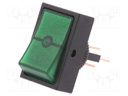 ROCKER; SPST; Pos: 2; OFF-ON; 30A/12VDC; green; neon lamp; 50mΩ