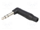 Plug; Jack 6,35mm; male; stereo; angled 90°; for cable; soldering