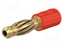 Adapter; 4mm banana; 25A; 30VAC; 60VDC; red; gold-plated; 24.5mm