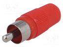 Plug; RCA; male; straight; soldering; red; for cable