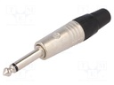 Plug; Jack 6,3mm; male; mono; straight; for cable; soldering; black