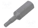 Screwdriver bit; Allen hex key; HEX 2,5mm; Overall len: 25mm