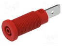 Socket; 2mm banana; 10A; 600V; 29.2mm; red; on panel,screw