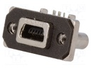 Socket; USB B mini; MUSB; on PCBs,for panel mounting,screw; THT