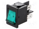 ROCKER; DPST; Pos: 2; OFF-ON; 10A/250VAC; 10A/28VDC; green