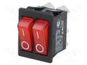 ROCKER; SPST; Pos: 2; OFF-ON; 16A/250VAC; red; neon lamp 250V