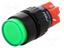Switch: push-button; Pos: 2; SPDT; 3A/220VAC; 2A/24VDC; green; none