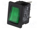 ROCKER; SPST; Pos: 2; ON-OFF; 10A/250VAC; green; IP40; 100mΩ
