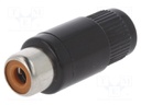Plug; RCA; female; straight; soldering; black; nickel plated