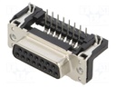 D-Sub; PIN: 15; socket; female; PCB snap-in; angled 90°; THT; M3