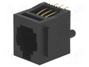 Socket; RJ12; PIN: 6; with panel stop blockade; gold-plated; THT