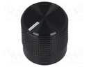 Knob; with pointer; Shaft d: 6mm; Ø15mm; black; Shaft: knurled