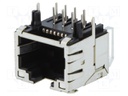 Socket; RJ45; PIN: 8; Cat: 5; gold-plated; Layout: 8p8c; THT; on PCBs