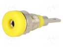 Socket; 2mm banana; 10A; 23mm; yellow; Mounting: screw,on panel
