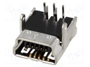 Socket; USB B mini; on PCBs; THT; PIN: 5; angled 90°; USB 2.0