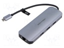 Hub USB; USB 3.0; grey; Number of ports: 6; 0.15m; Colour: black