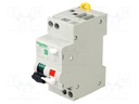 RCBO breaker; Inom: 16A; Ires: 30mA; Poles: 1+N; 230VAC; IP20; RCBO
