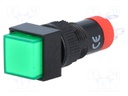 Switch: push-button; Pos: 2; SPDT; 0.5A/250VAC; 1A/24VDC; green