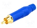 Plug; RCA; male; straight; soldering; blue; gold-plated; for cable