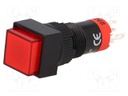 Switch: push-button; Pos: 2; SPDT; 0.5A/250VAC; 1A/24VDC; red; red