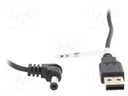 Cable; USB A plug,DC 5,5/2,1 plug; black; 1m; Core: Cu
