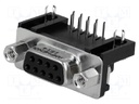 D-Sub; PIN: 9; socket; female; Locking: screws; angled 90°; THT; 250V