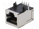 Socket; RJ45; PIN: 8; Cat: 5e; shielded; Layout: 8p8c; THT; angled