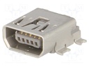 Socket; USB AB mini; on PCBs; SMT; PIN: 5; horizontal; gold-plated