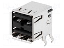 Socket; USB A; on PCBs; THT; PIN: 8; angled 90°; double