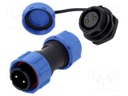 Connector: circular; male + female; PIN: 2; 3A; IP67; 500V