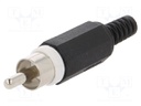 Plug; RCA; male; with strain relief; straight; soldering