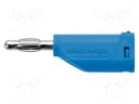 Plug; 4mm banana; 16A; 70VDC; blue; with 4mm axial socket; 1mm2