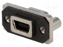 Socket; USB B mini; MUSB; on PCBs,for panel mounting,screw; THT