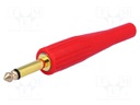 Plug; Jack 6,35mm; male; mono; straight; for cable; soldering; red