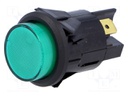 Switch: push-button; Pos: 2; DPST-NO; 16A/250VAC; 16A/28VDC; green