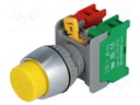 Switch: push-button; Stabl.pos: 1; NC + NO; 3A/230VAC; 22mm; yellow