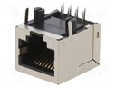 Socket; RJ45; PIN: 8; Cat: 5; shielded; Layout: 8p8c; THT; angled