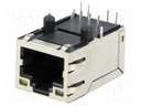 Socket; RJ45; PIN: 8; Cat: 5e; with LED; Layout: 8p8c; THT; angled 90°