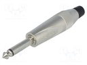 Plug; Jack 6,35mm; male; mono; straight; for cable; soldering; grey