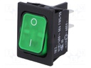 ROCKER; DPST; Pos: 2; OFF-ON; 10A/400VAC; green; IP40; 100mΩ
