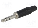 Plug; Jack 6,35mm; male; stereo; straight; for cable; soldering