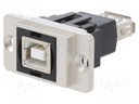 Coupler; DUALSLIM; gold-plated; USB A socket,USB B socket; 29mm