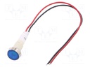 Indicator: LED; flat; 12VDC; 12VAC; Cutout: Ø10mm; 200mm leads