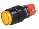 Switch: push-button; Pos: 2; SPDT; 3A/220VAC; 2A/24VDC; orange; none