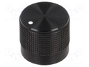 Knob; with pointer; Shaft d: 6mm; Ø20mm; black; Shaft: knurled