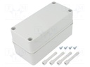 Enclosure: multipurpose; X: 80mm; Y: 170mm; Z: 85mm; PICCOLO; ABS